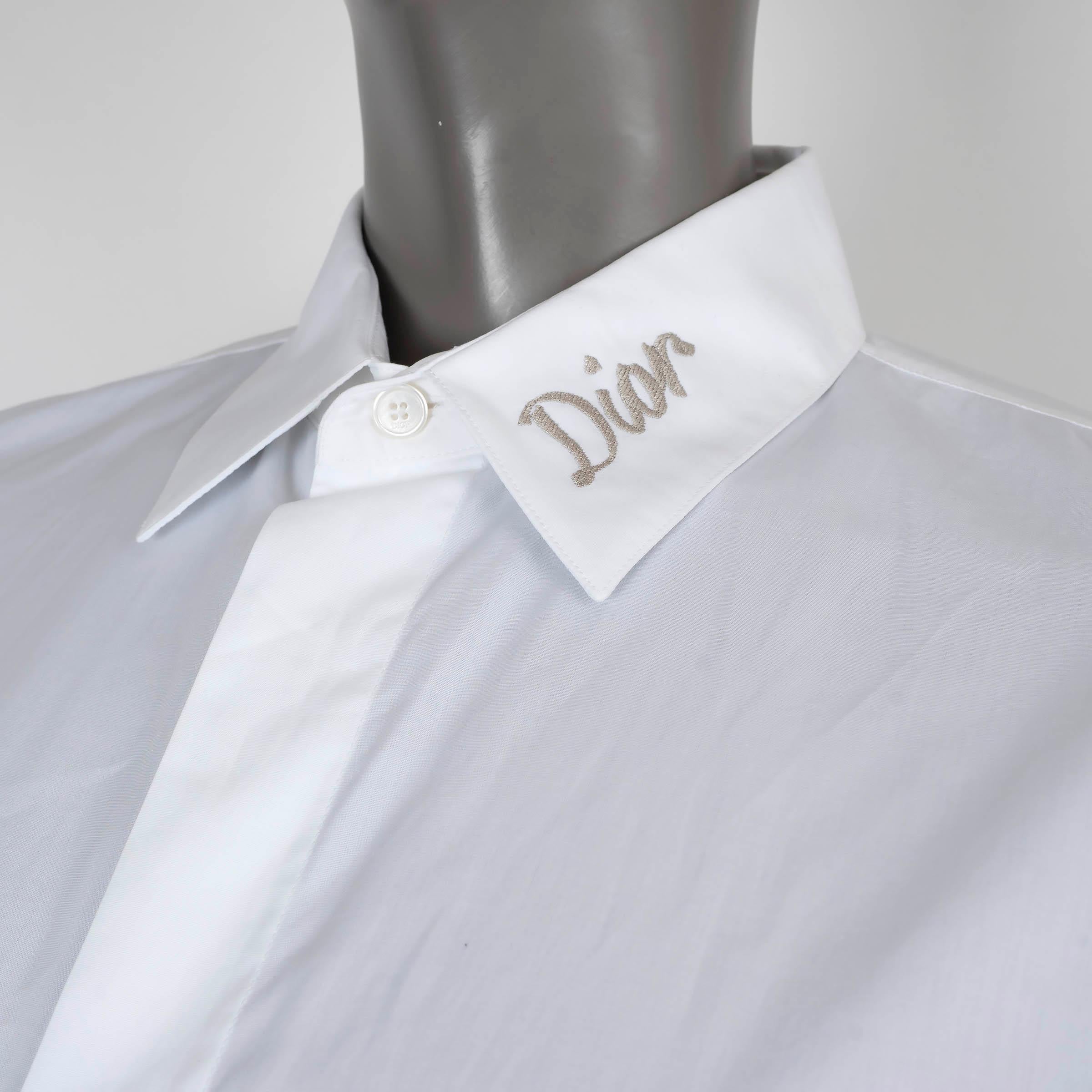 Women's DIOR HOMME white cotton LOGO EMBROIDERED Button-Up Shirt 37 S For Sale