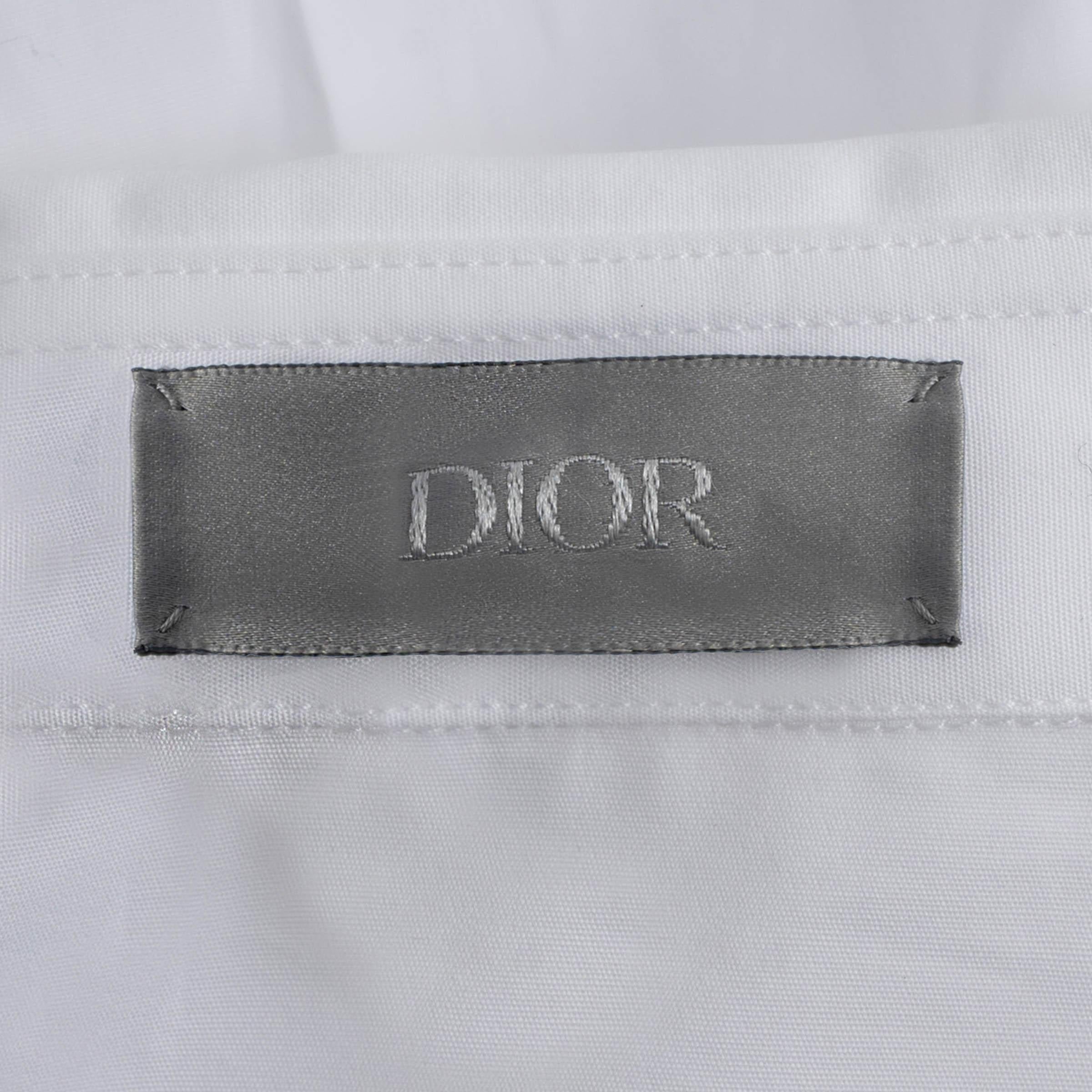 DIOR HOMME white cotton LOGO EMBROIDERED Button-Up Shirt 37 S For Sale 1