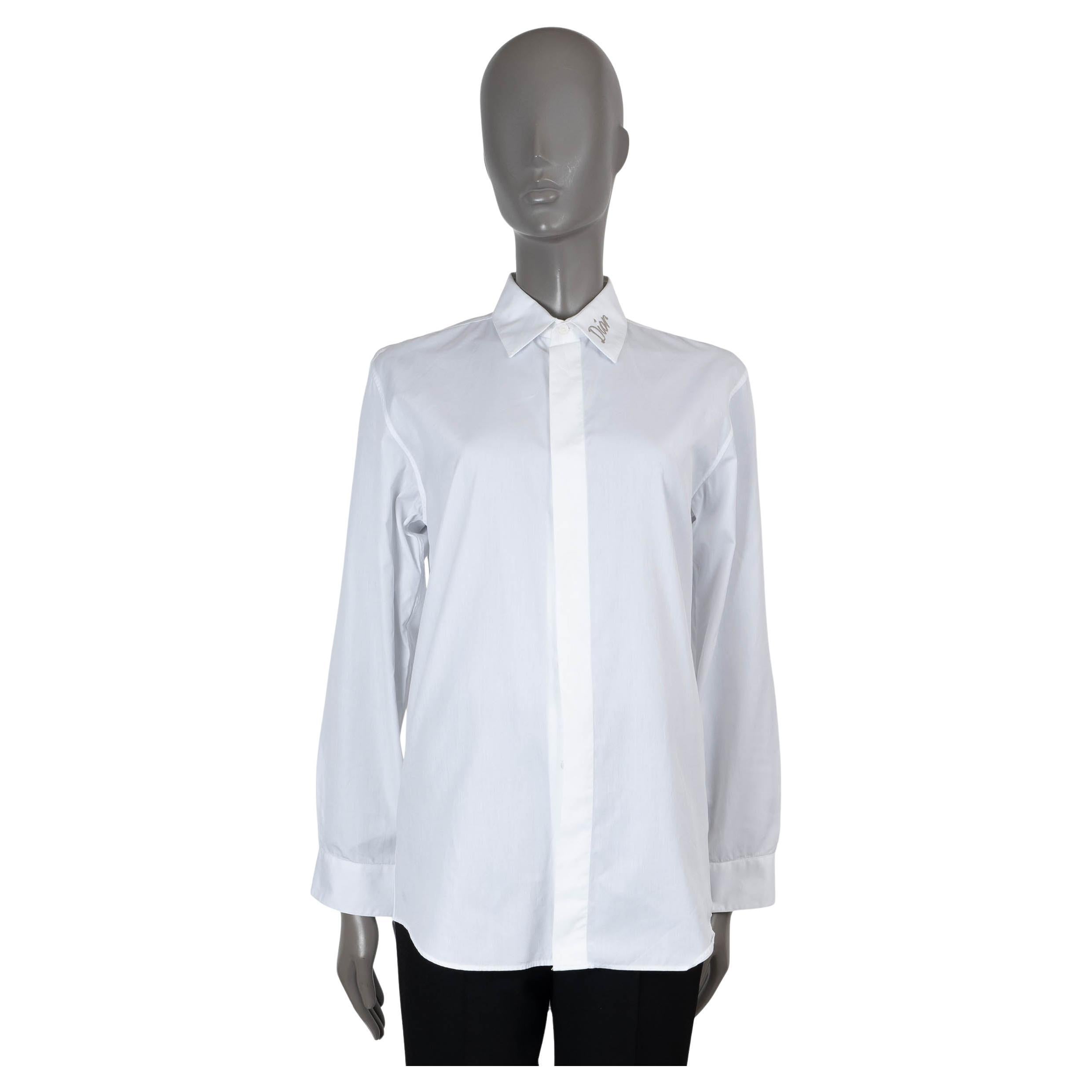 DIOR HOMME white cotton LOGO EMBROIDERED Button-Up Shirt 37 S For Sale