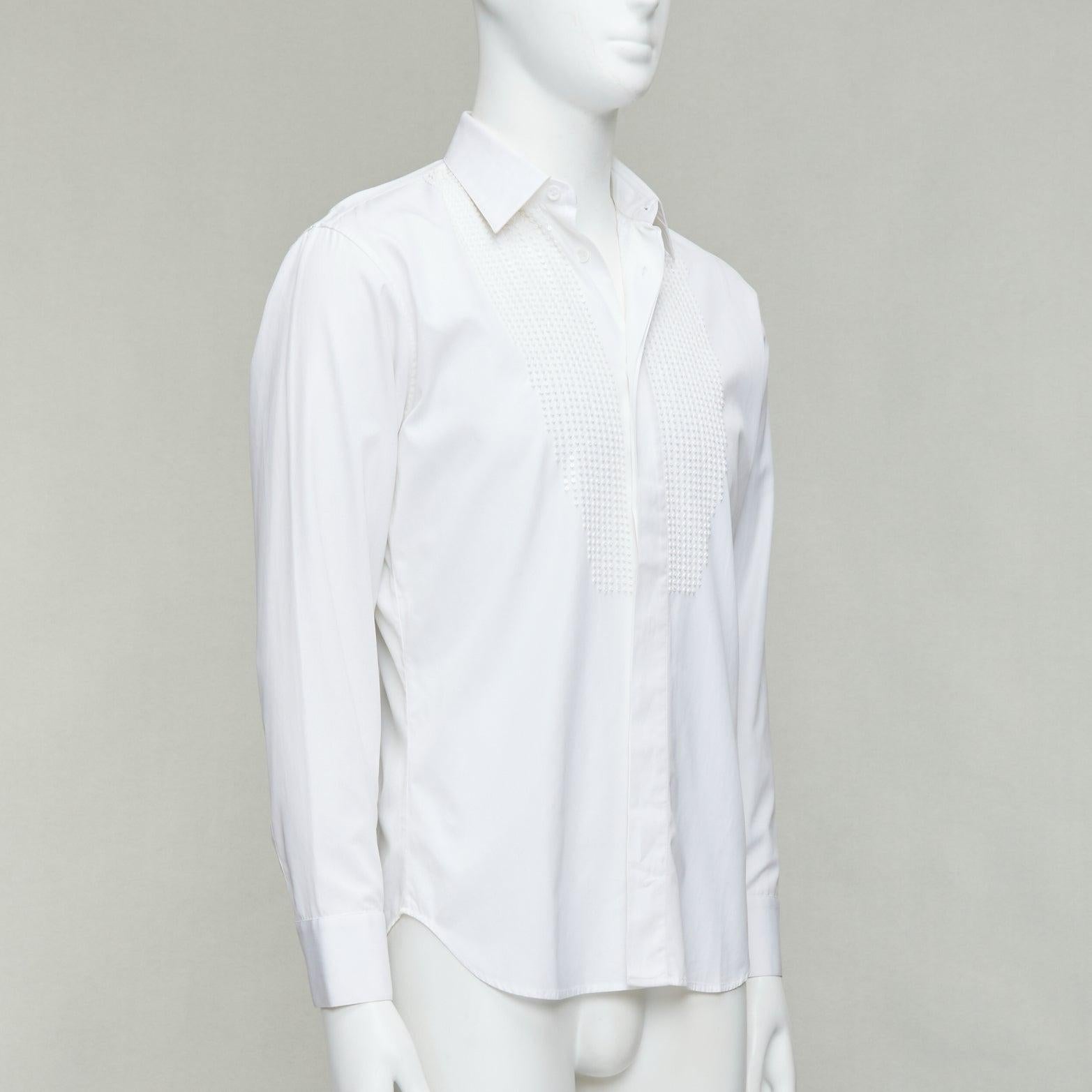 Gray DIOR HOMME white cotton sequin applique front darted back shirt EU38 S For Sale
