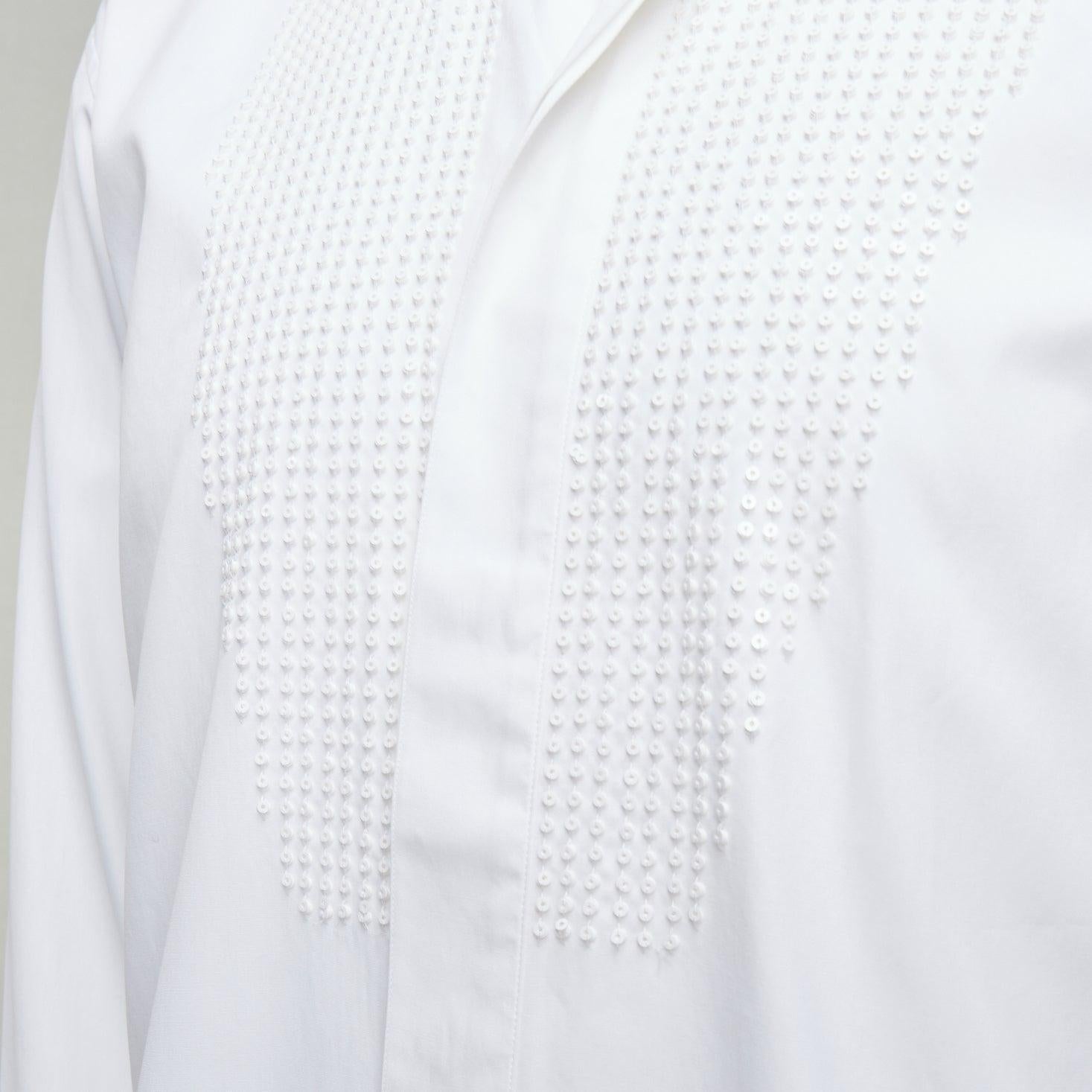 DIOR HOMME white cotton sequin applique front darted back shirt EU38 S For Sale 2
