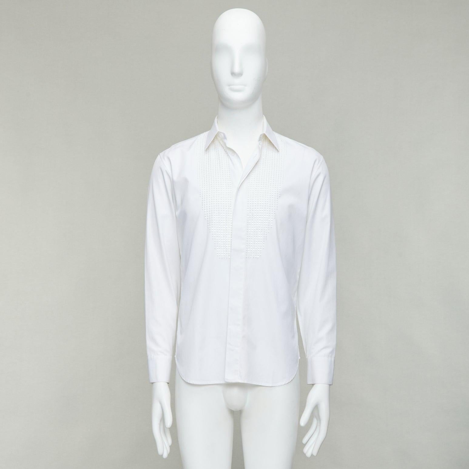 DIOR HOMME white cotton sequin applique front darted back shirt EU38 S For Sale 4