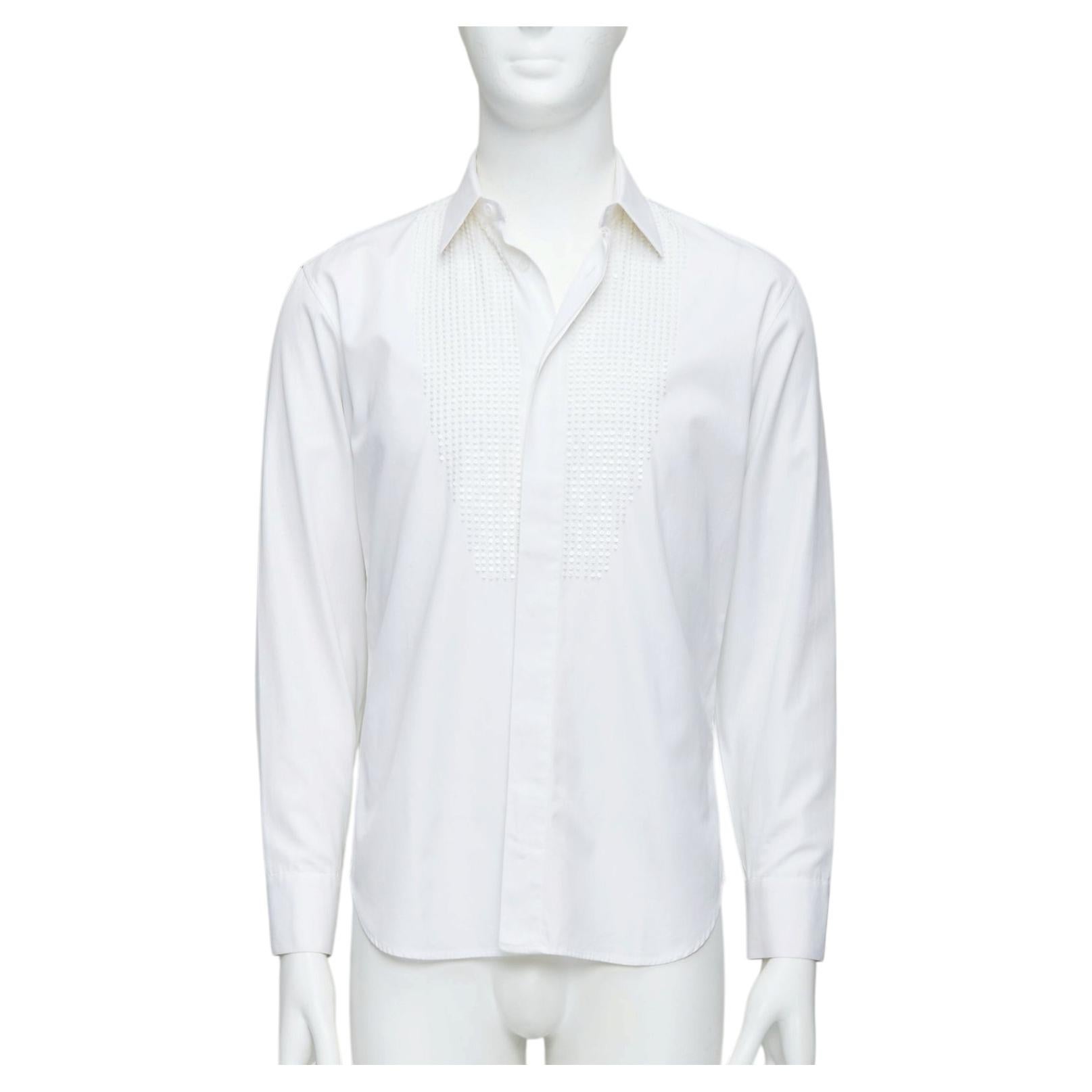DIOR HOMME white cotton sequin applique front darted back shirt EU38 S