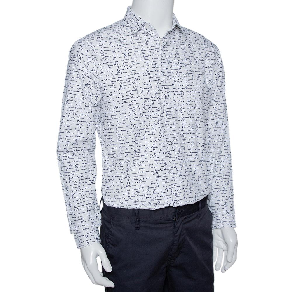 Dior Homme Weiß Handschrift Druck Baumwolle Langarm-Shirt M (Grau)