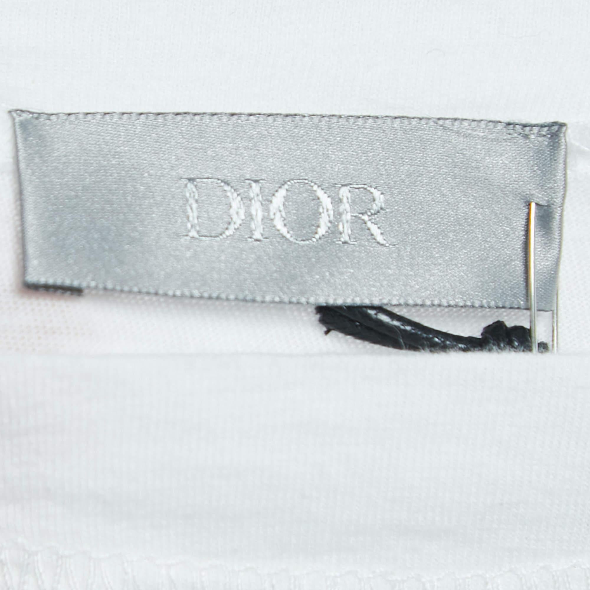 Men's Dior Homme White Logo Print Cotton Half Sleeve T-Shirt L