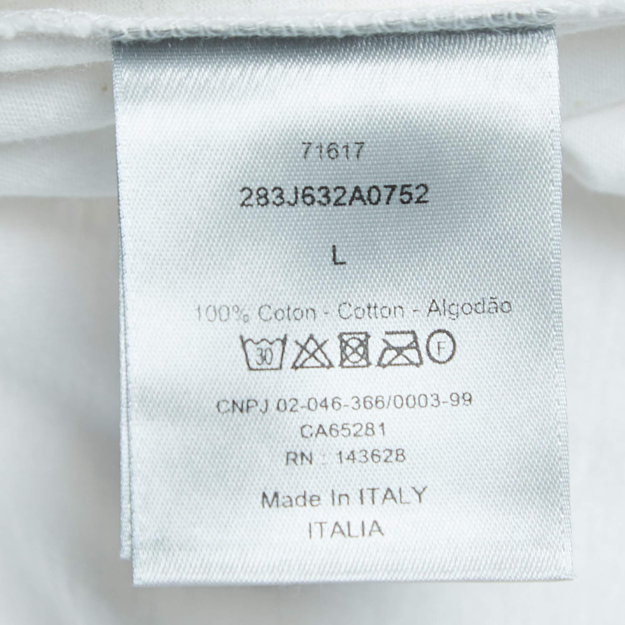 Dior Homme White Logo Print Cotton Half Sleeve T-Shirt L 1