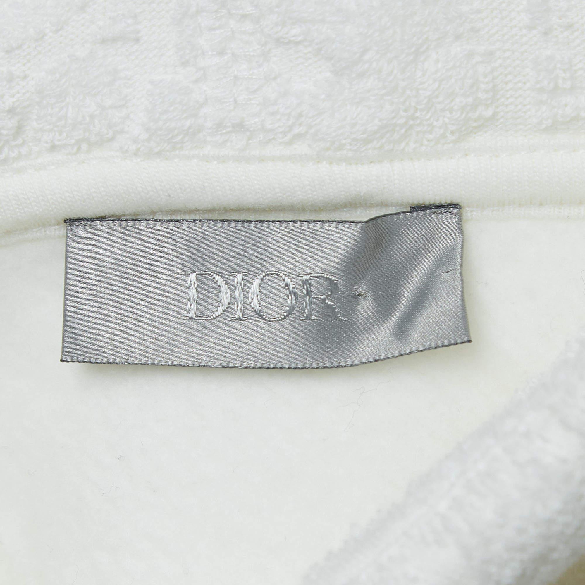 Dior Homme White Oblique Jacquard Cotton Terry Hoodie S For Sale 1