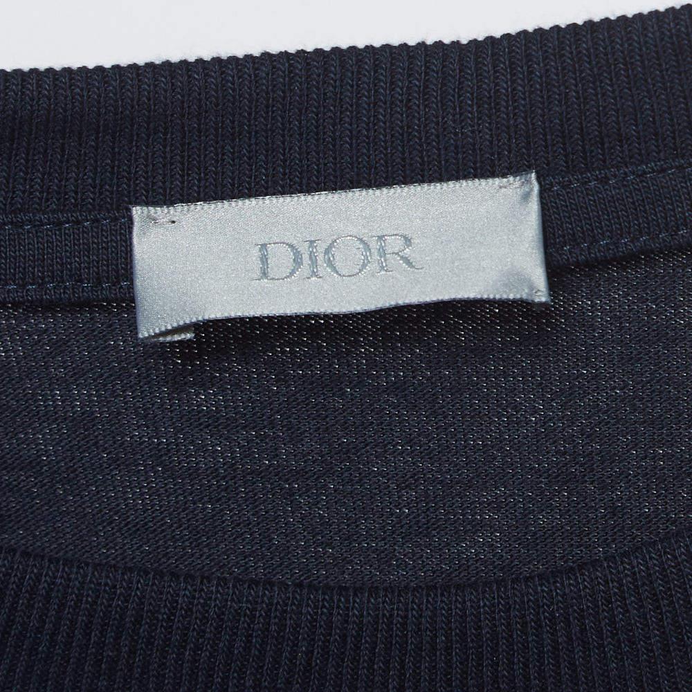 Dior Homme X Air Jordan Navy Blue Embroidered Cotton Half Sleeve T-Shirt M In New Condition For Sale In Dubai, Al Qouz 2