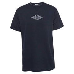 Dior Homme X Air Jordan Navy Blue Embroidered Cotton Half Sleeve T-Shirt M.