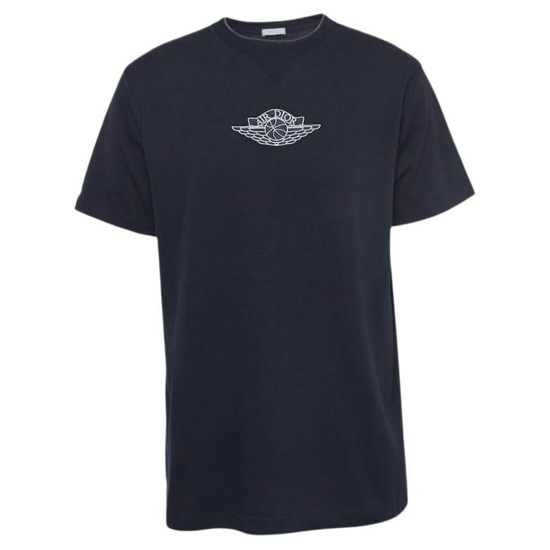 Dior Homme X Air Jordan Maglietta a mezza manica in cotone ricamato blu navy M. T. I.