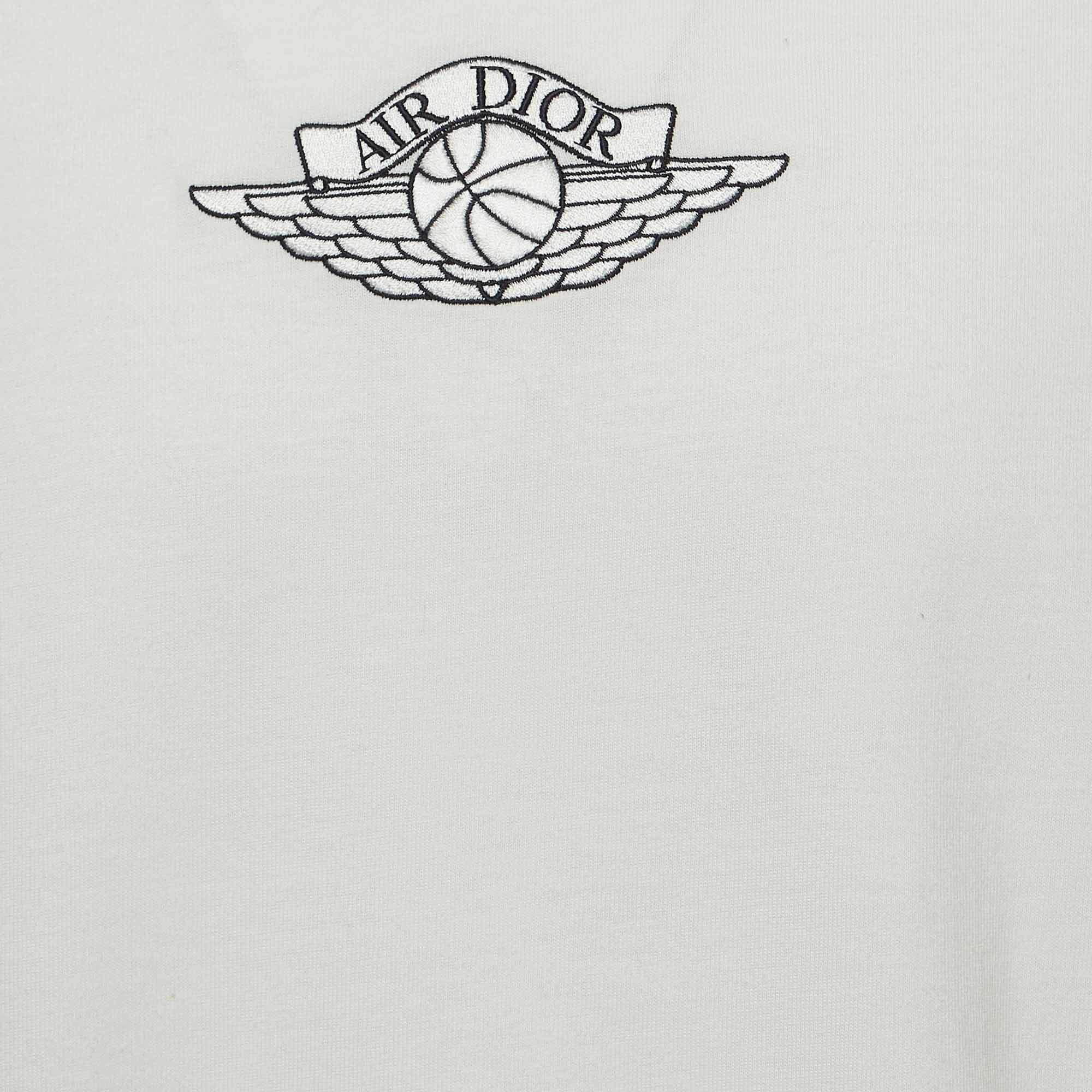 Dior Homme X Air Jordan White Embroidered Cotton Half Sleeve T-Shirt M For Sale 1