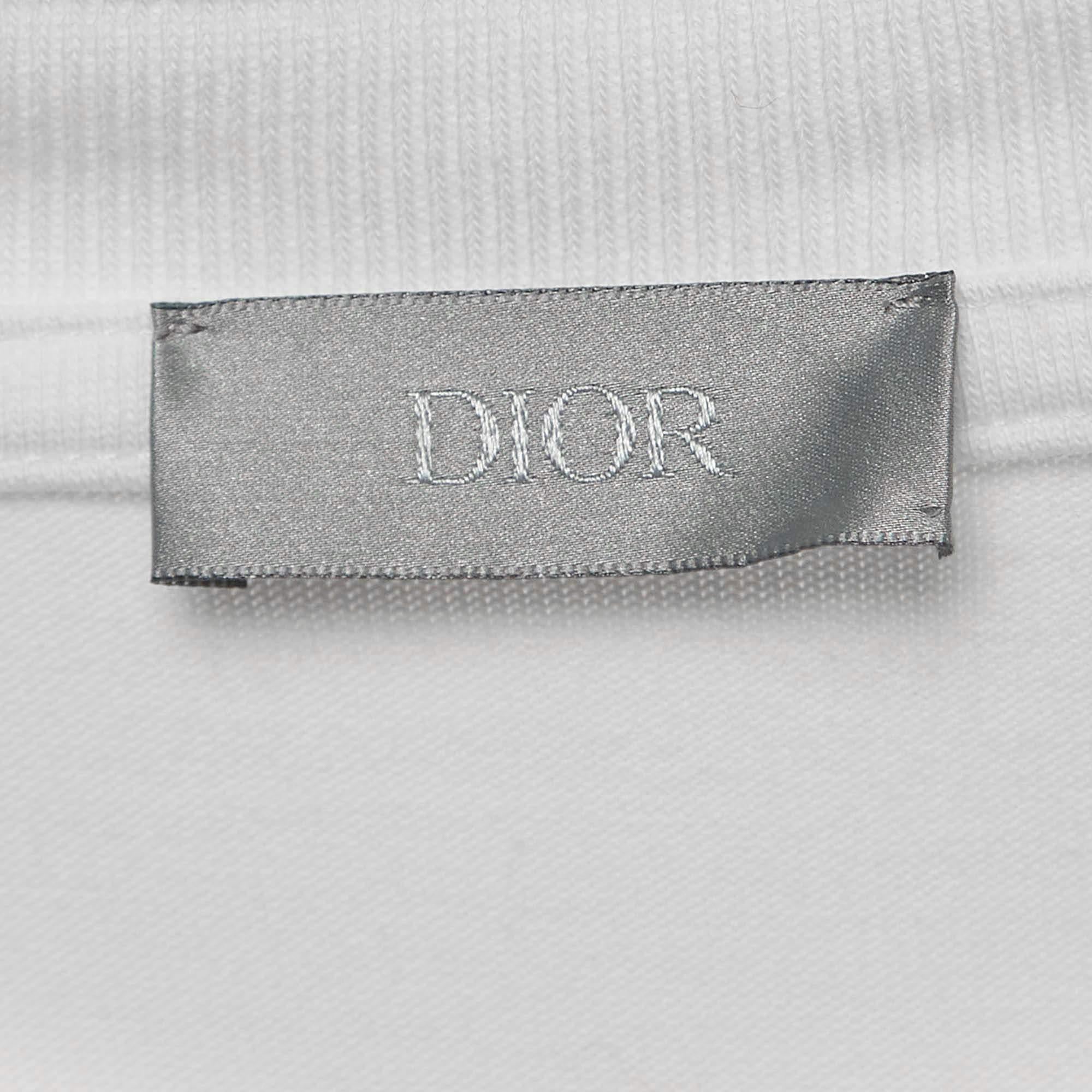 De los hombres Dior Homme X Air Jordan Camiseta blanca bordada de algodón de media manga M