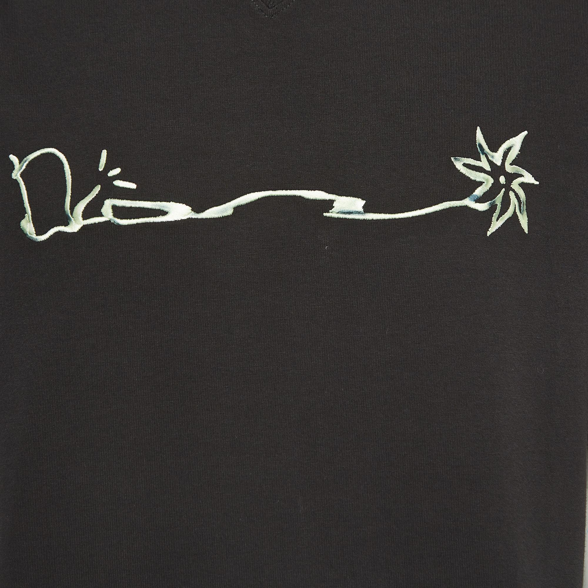 Dior Homme X Cactus Jack Black Embroidered Cotton Oversized T-Shirt M In Excellent Condition For Sale In Dubai, Al Qouz 2