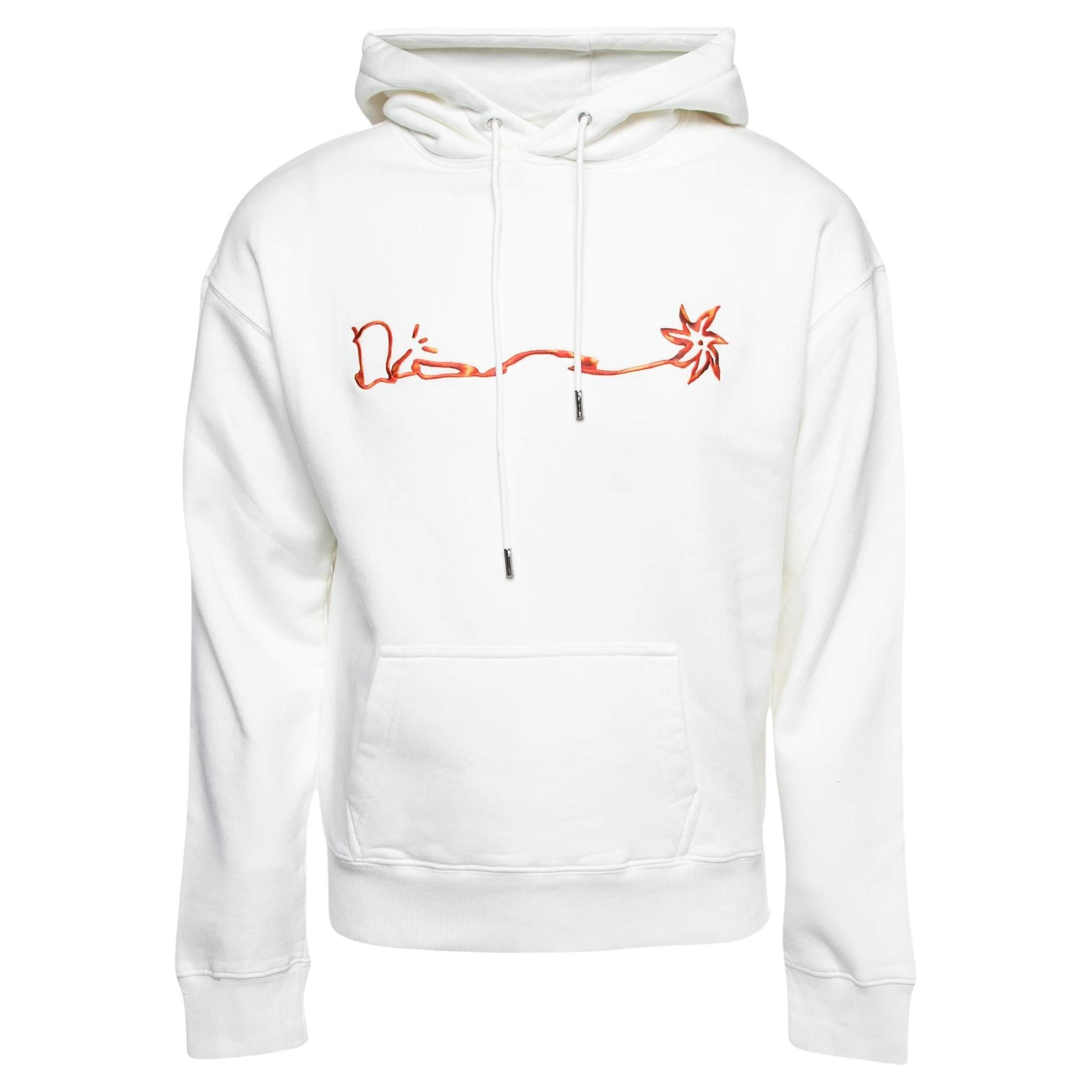 Dior Homme X Cactus Jack White Embroidered Cotton Hoodie S For Sale