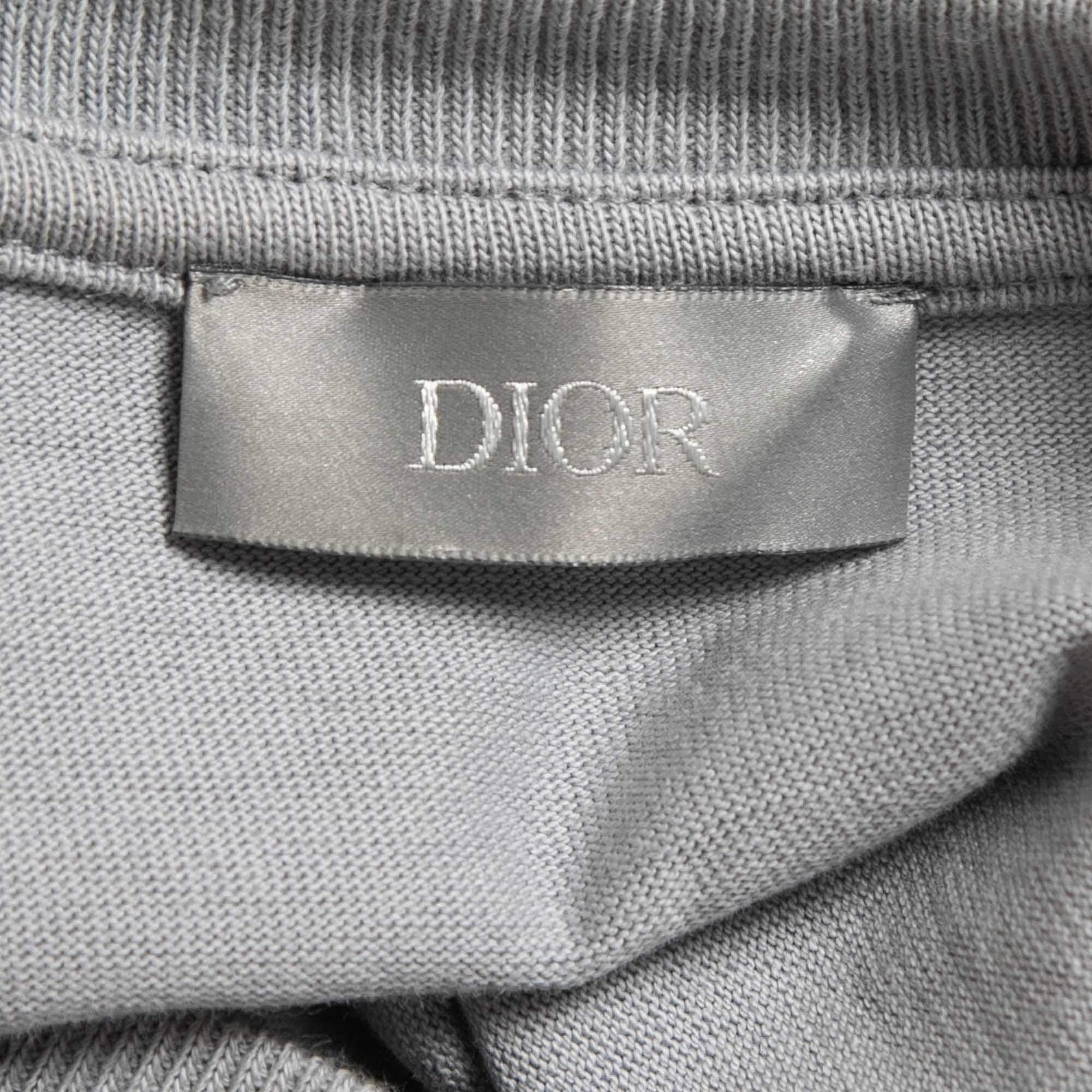 Dior Homme X Daniel Arsham Grey Eroded Logo Print Cotton Crew Neck T-Shirt M 1