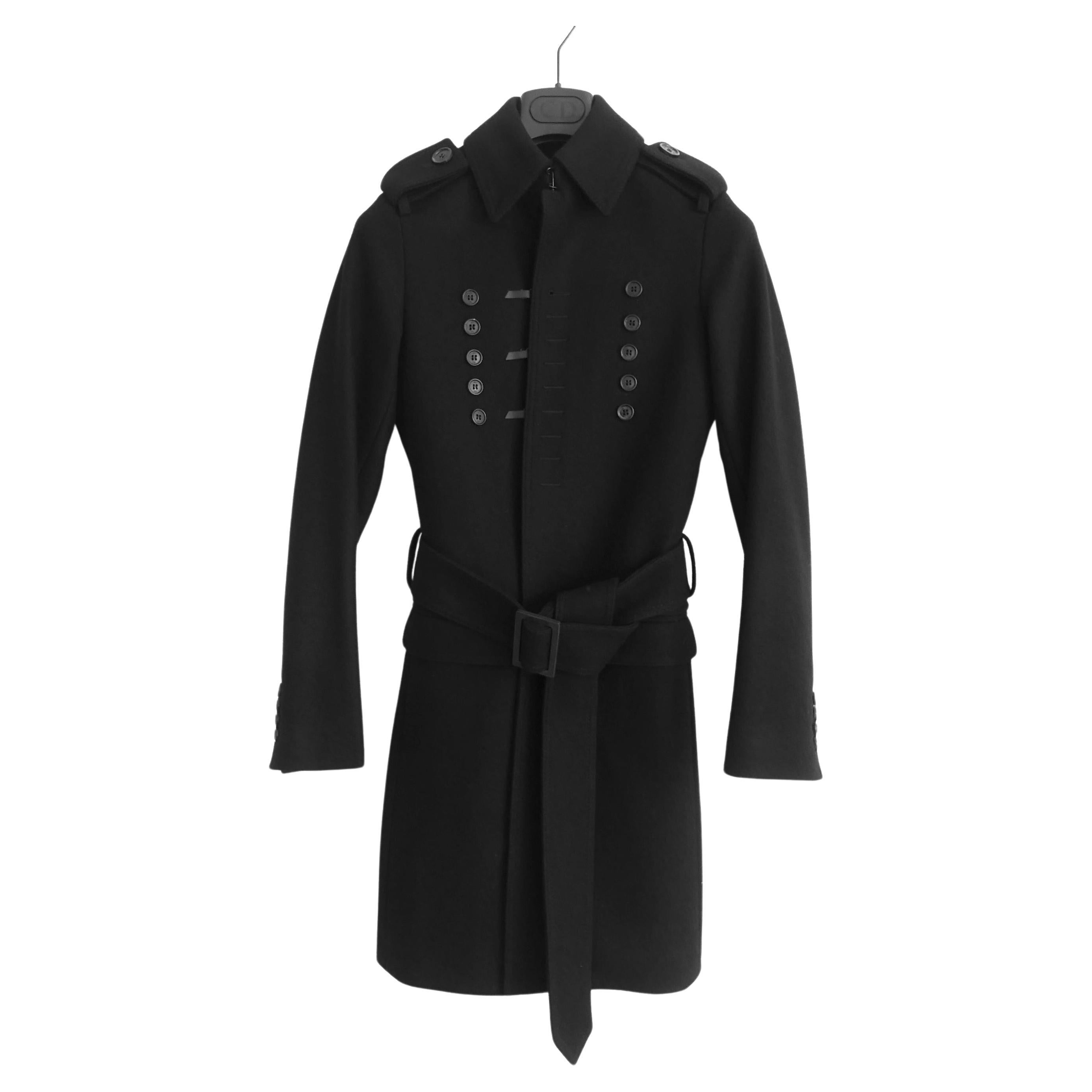 Dior Homme x Hedi Slimane Fall 2006 Black Wool Trench Coat For Sale