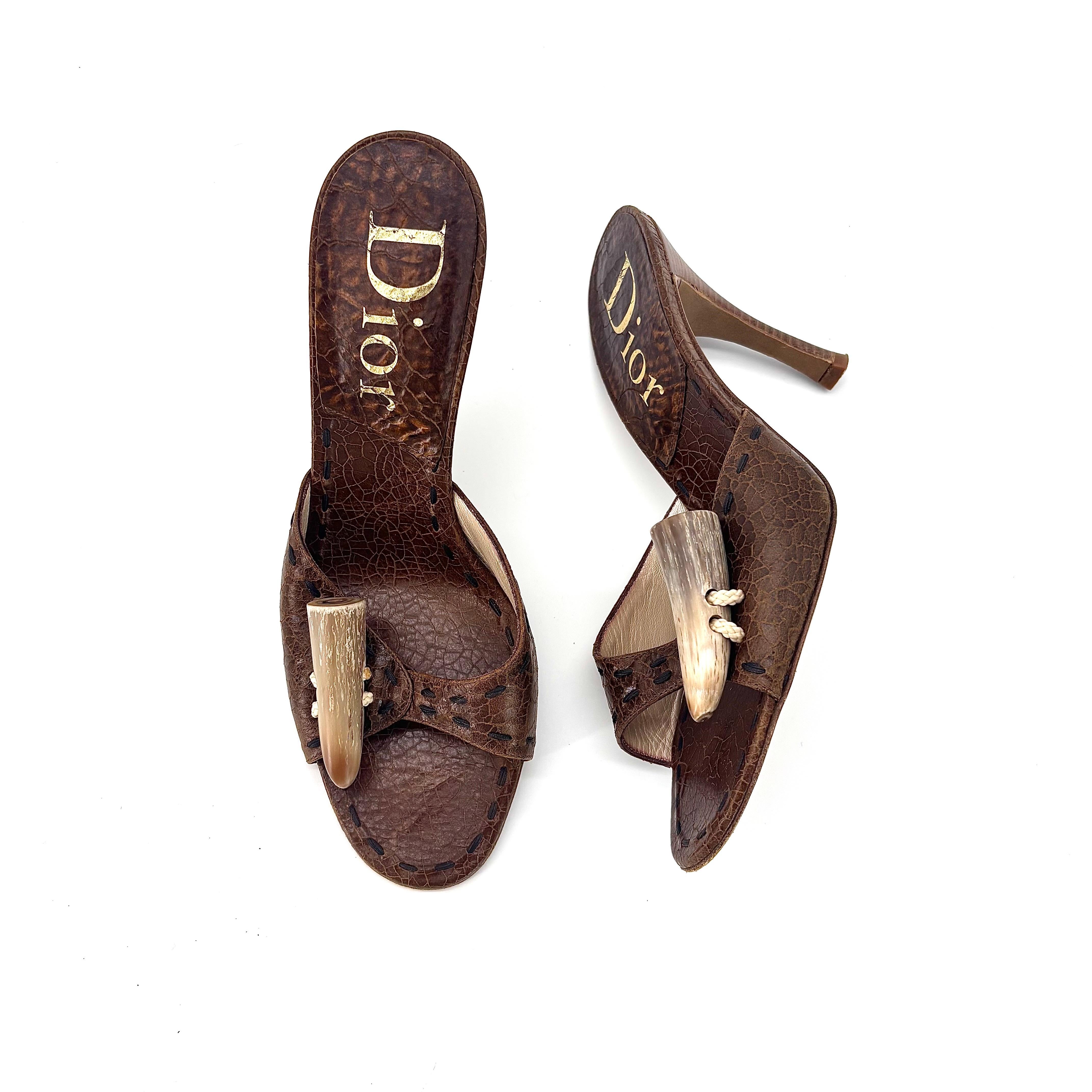 Dior Horn Toggle Y2k Vintage Galliano Era Slip On Mules Sandals