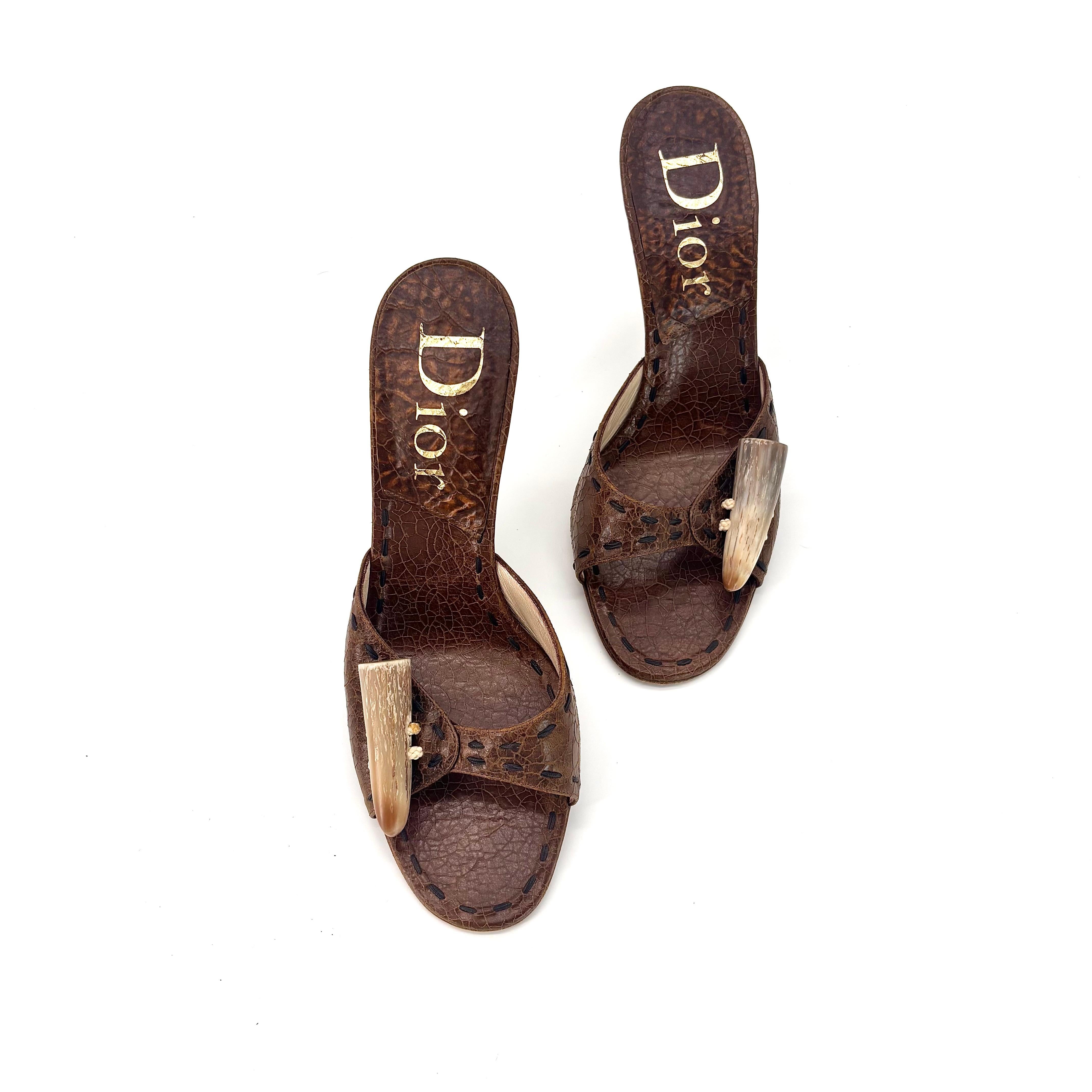 Dior Horn Toggle Y2k Vintage Galliano Era Slip On Mules Sandals