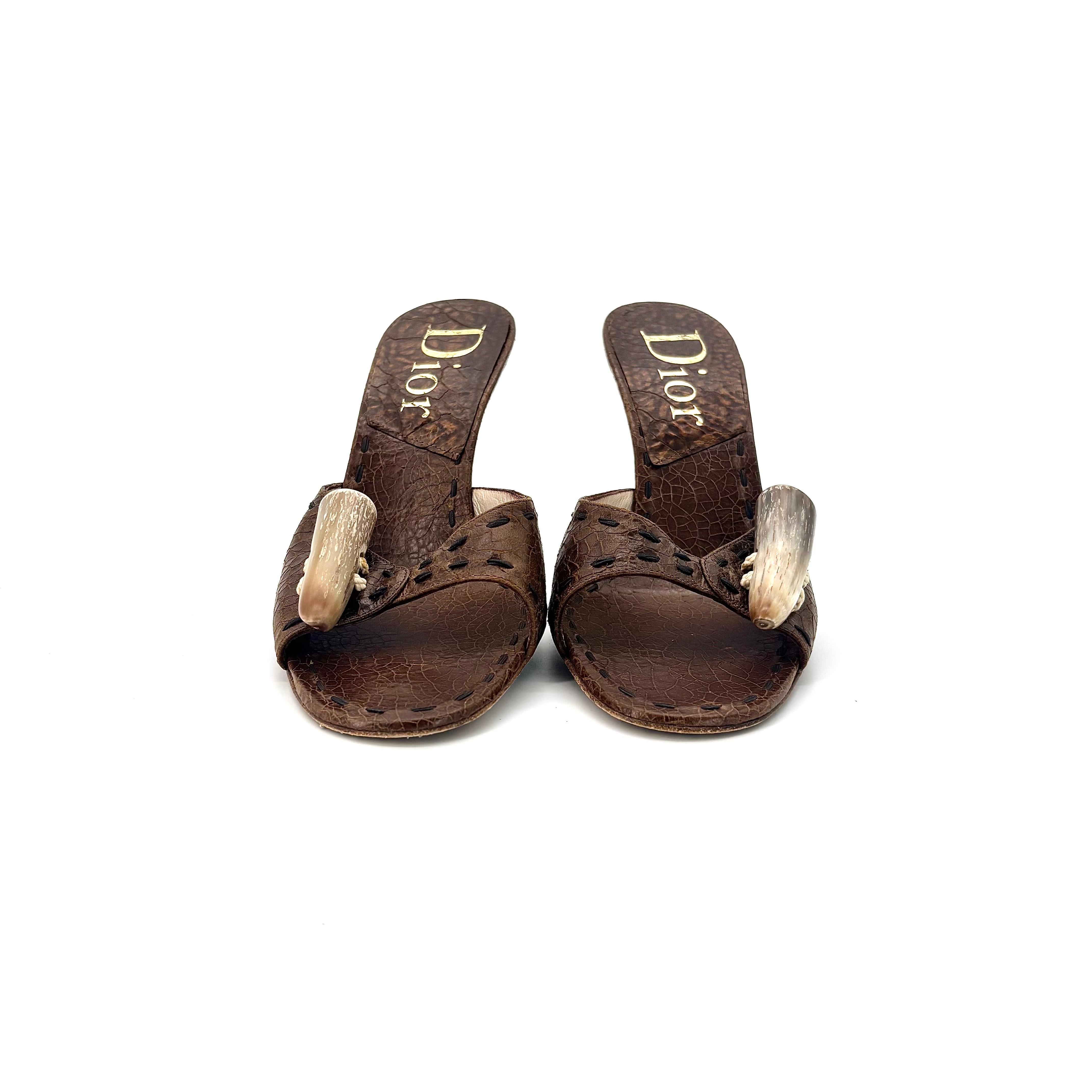 Dior Horn Toggle Y2k Vintage Galliano Era Slip On Mules Sandals