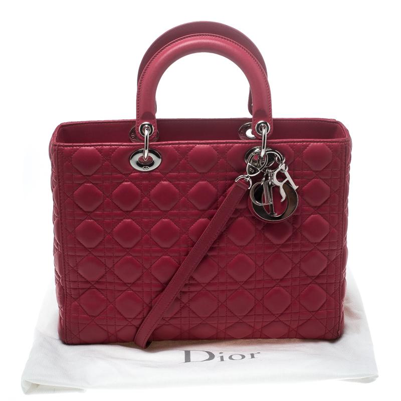 Dior Hot Pink Leather Large Lady Dior Tote 5
