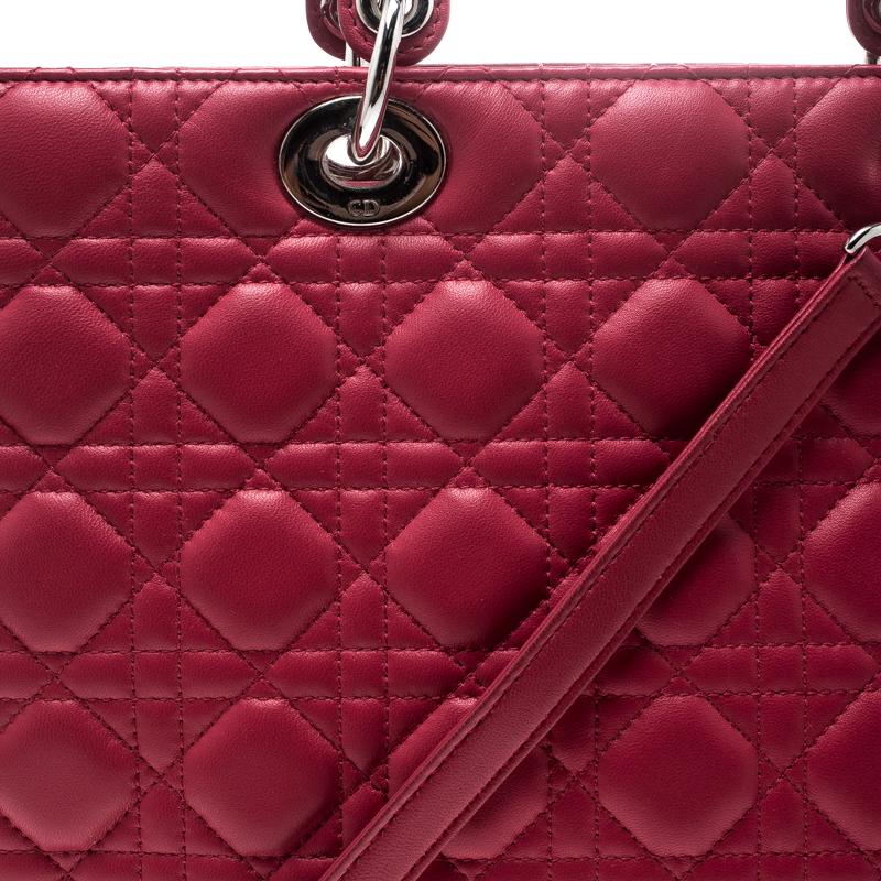 Dior Hot Pink Leather Large Lady Dior Tote In Good Condition In Dubai, Al Qouz 2