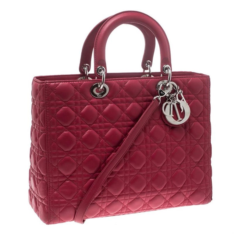 Dior Hot Pink Leather Large Lady Dior Tote For Sale at 1stDibs