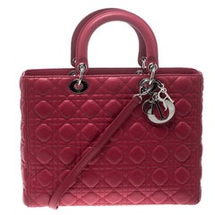Dior Hot Pink Leather Large Lady Dior Tote
