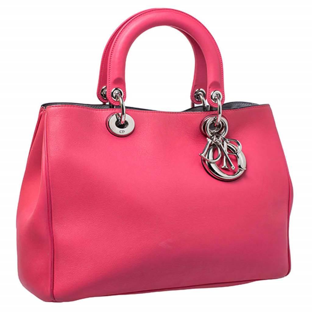 Dior Hot Pink Leather Medium Diorissimo Shopper Tote In Good Condition In Dubai, Al Qouz 2