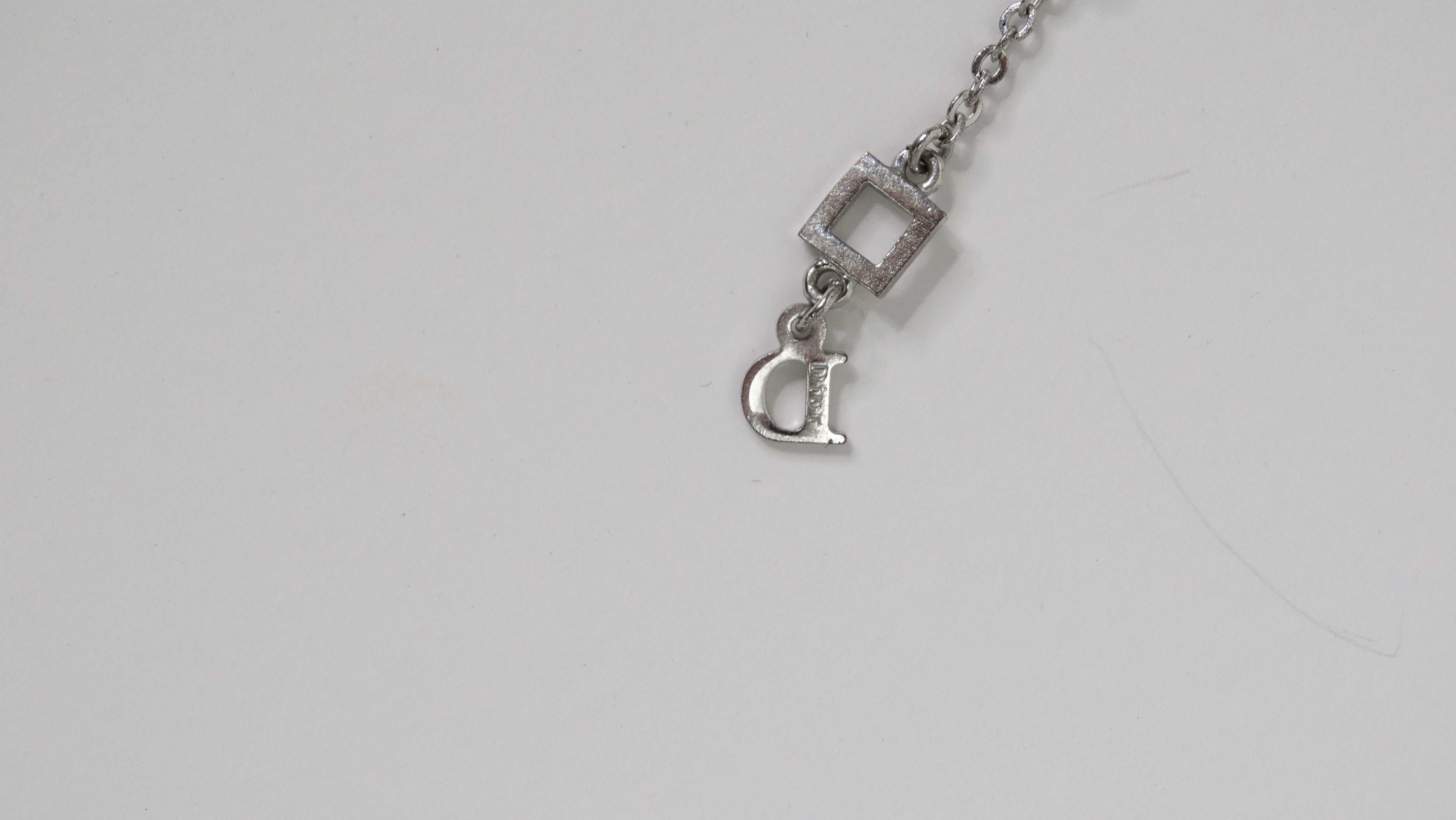 Dior I Heart Dior Pendant Silver Tone Necklace In Excellent Condition In Scottsdale, AZ