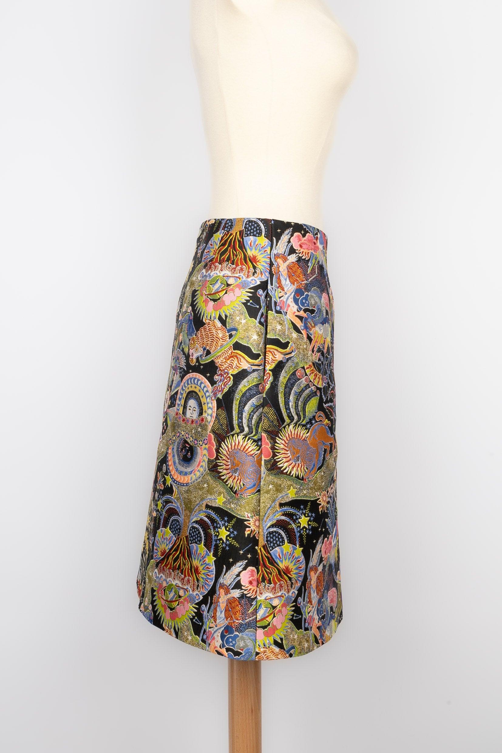 Women's Dior Illustrated Embroidered Fabric Skirt with Silk Lining For Sale