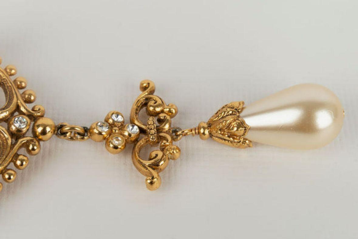 Women's or Men's Dior Imposing Brooch/Pendant in Gold Metal and Pearly Drops