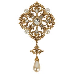 Dior Imposing Brooch/Pendant in Gold Metal and Pearly Drops