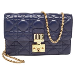 Dior Indigo Blue Cannage Leather Daddi Chain Pouch