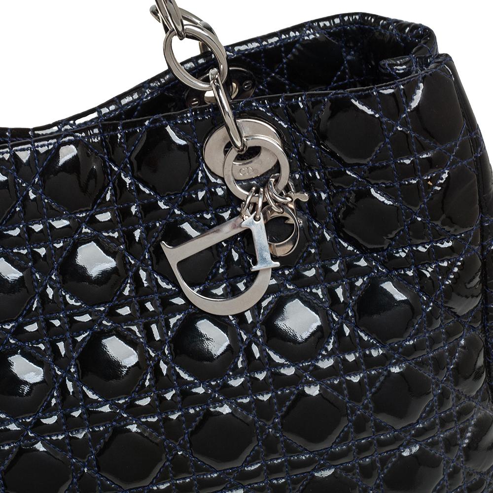 Dior Indigo Blue Cannage Patent Leather Soft Lady Dior Shopper Tote 4