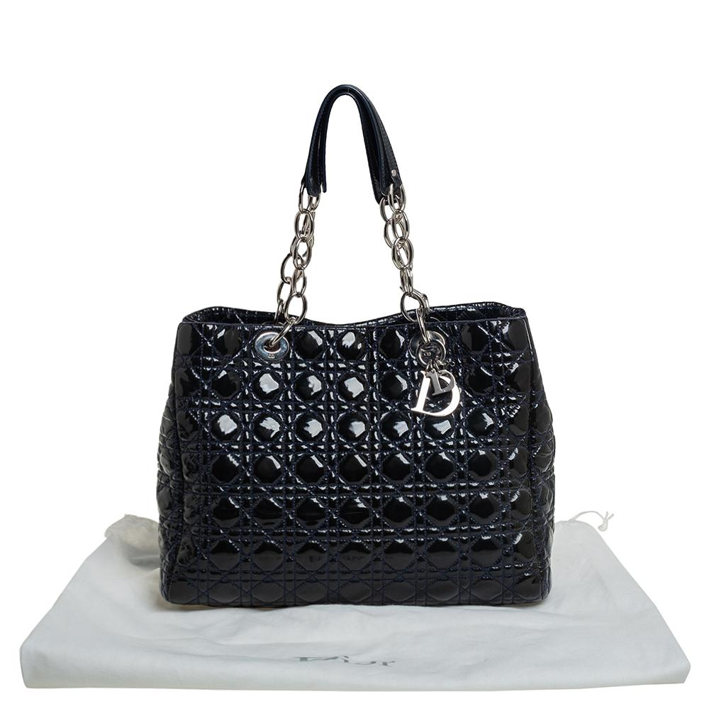 Dior Indigo Blue Cannage Patent Leather Soft Lady Dior Shopper Tote 6