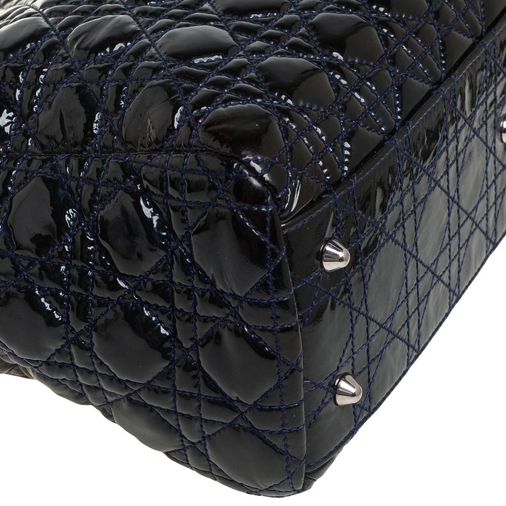 Dior Indigo Blue Cannage Patent Leather Soft Lady Dior Shopper Tote 2
