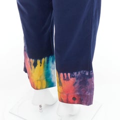 DIOR indigo blue rainbow tie dye hem wide leg cropped jeans FR38 M