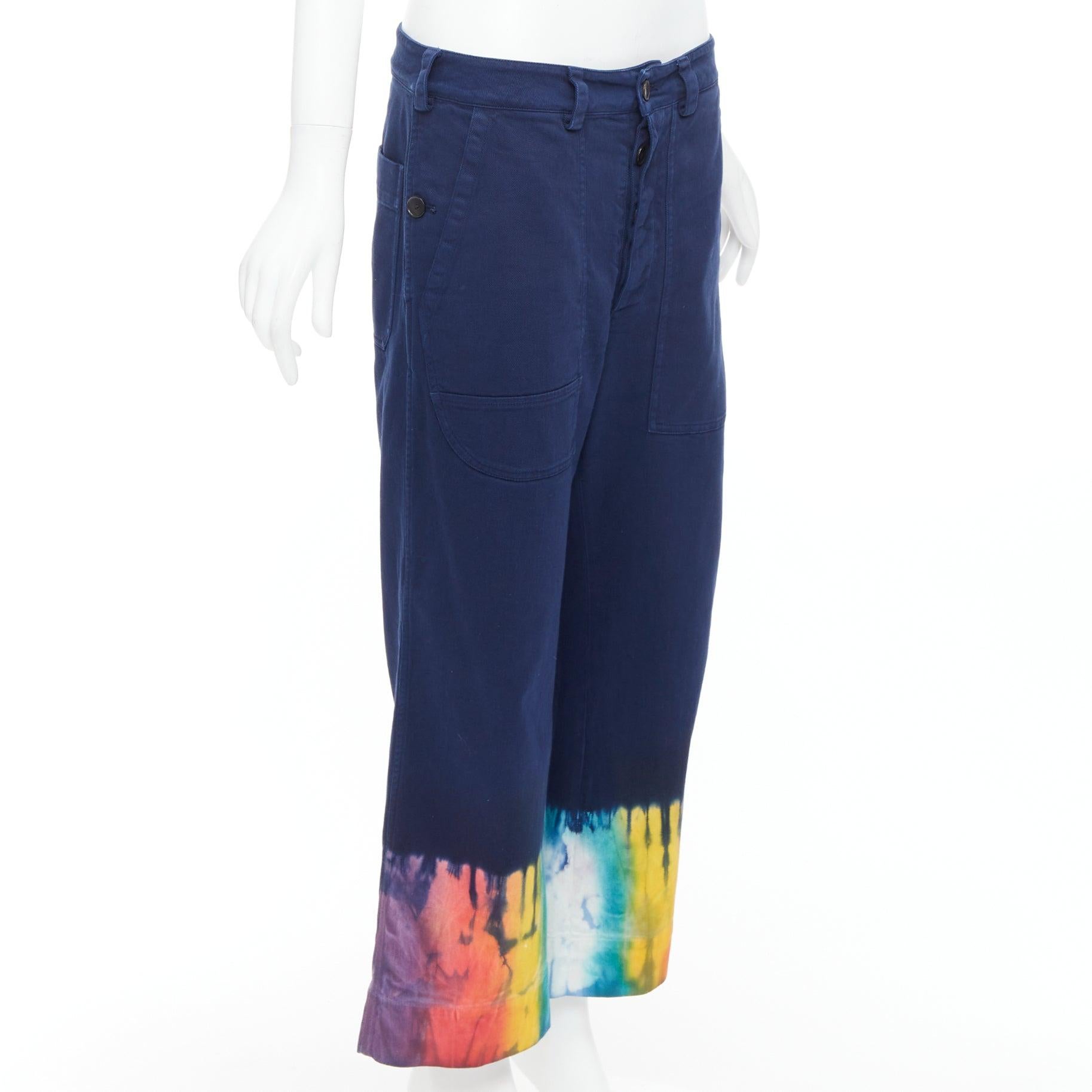 DIOR indigoblaue Regenbogen-Jeans mit weitem Saum und abgeschnittenem Bein FR38 M (Blau) im Angebot