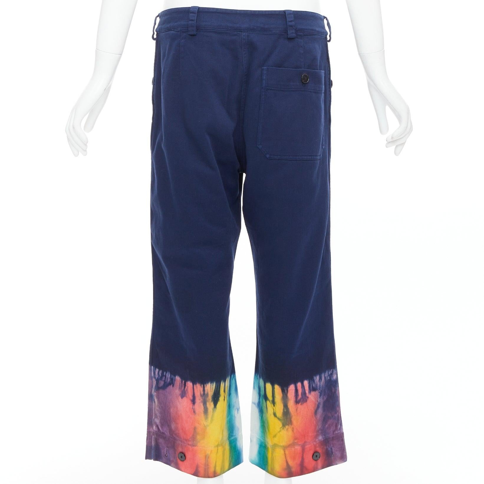DIOR indigoblaue Regenbogen-Jeans mit weitem Saum und abgeschnittenem Bein FR38 M Damen im Angebot