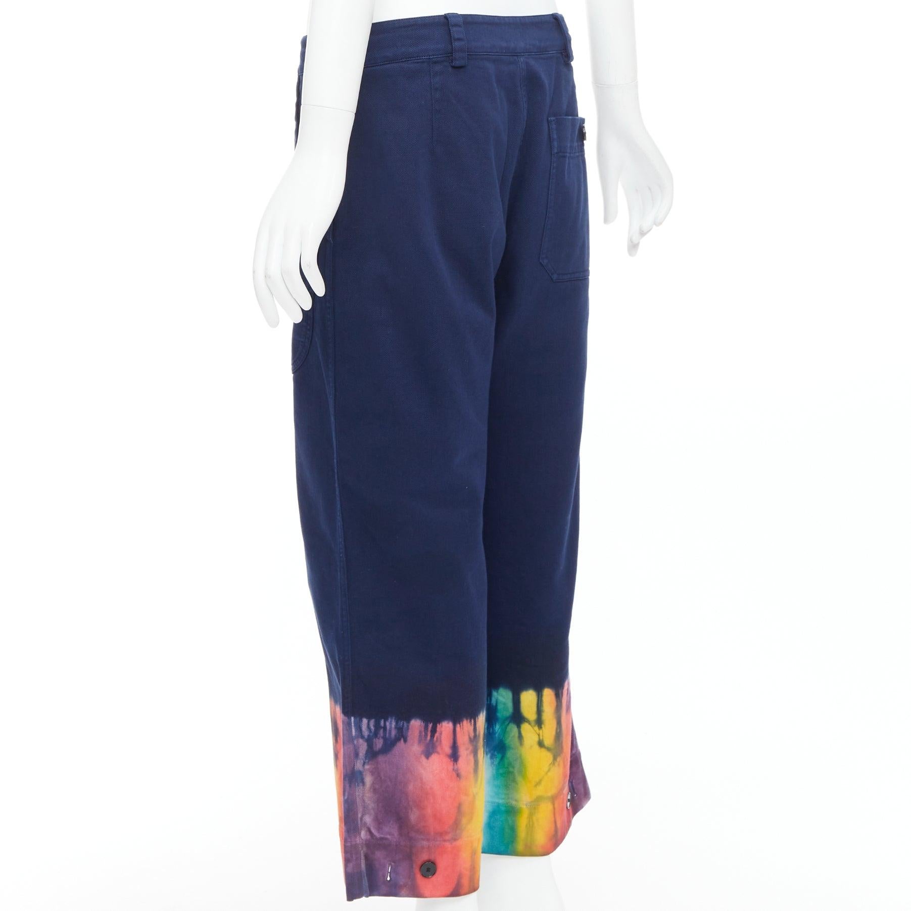 DIOR indigoblaue Regenbogen-Jeans mit weitem Saum und abgeschnittenem Bein FR38 M im Angebot 1