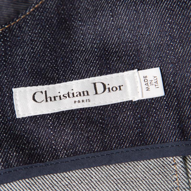 Dior Indigo Dark Wash Denim Bee Embellished Back Tie Detail Dress M In Excellent Condition In Dubai, Al Qouz 2