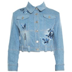 Dior Indigo Faded Effect Floral Embroidered Faux Layered Denim Jacket M