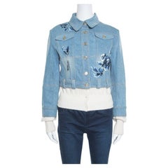 Dior Indigo Faded Effect Floral Embroidered Faux Layered Denim Jacket M