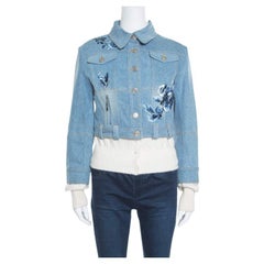 Dior Indigo Faded Effect Floral Embroidered Faux Layered Denim Jacket M