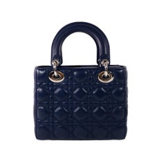 Dior Indigo Small Lady Dior with Charm Strap Silver Hardware