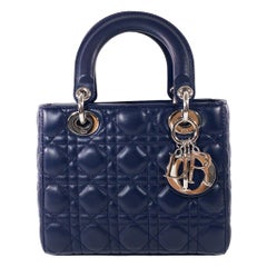 Dior Indigo Small Lady Dior with Charm Strap Silver Hardware