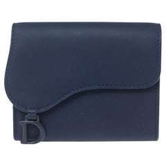 Dior Indigo Ultramatte Leather Saddle Compact Wallet