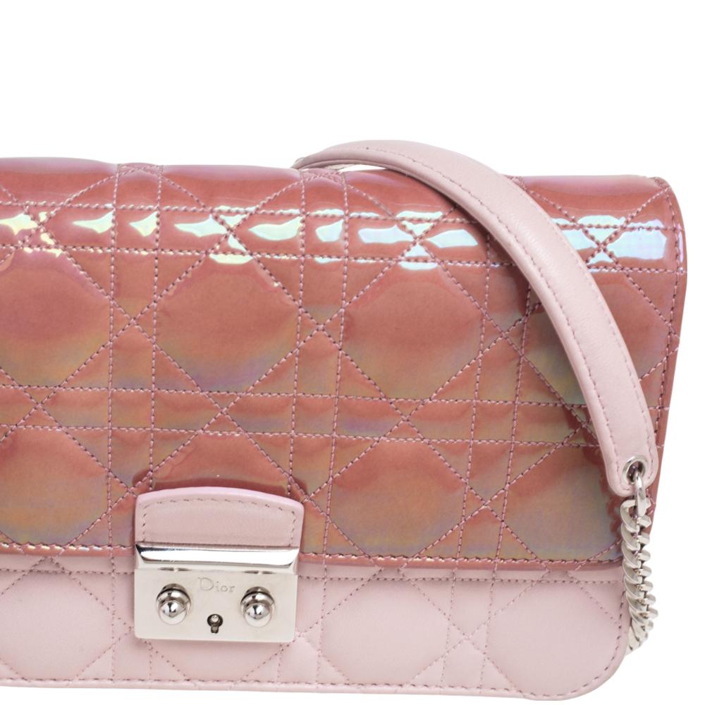 Dior Iridescent/Pink Cannage Quilted Patent and Leather New Lock Clutch Bag 6