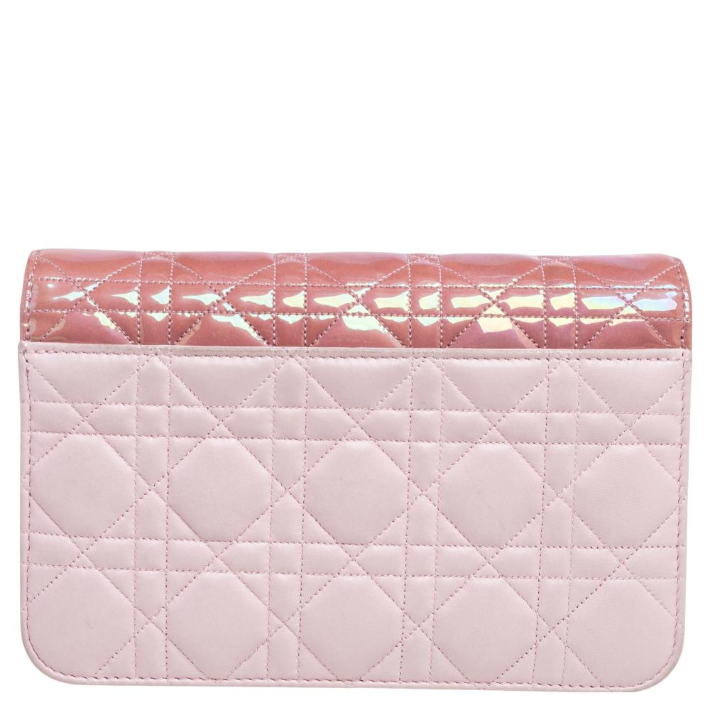Dior Iridescent/Pink Cannage Quilted Patent and Leather New Lock Clutch Bag 7