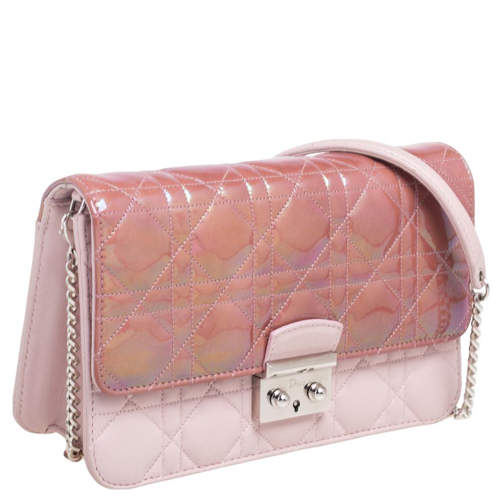 Dior Iridescent/Pink Cannage Quilted Patent and Leather New Lock Clutch Bag 9